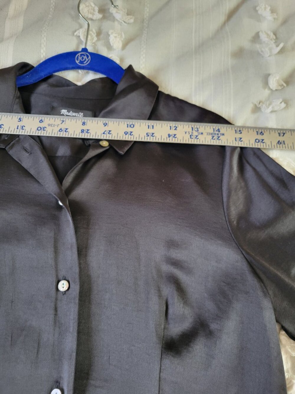 Madewell Darted Satin Button-Up Shirt Charcoal Gray Ecovero sz 2 Polished - Picture 7 of 11